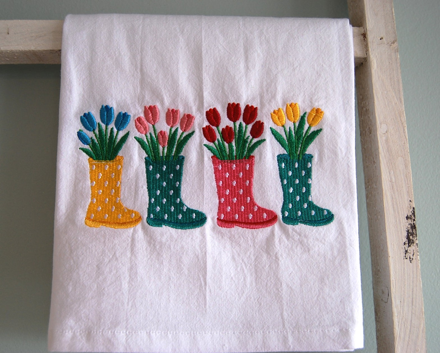 Spring Rain Boots Tea Towel