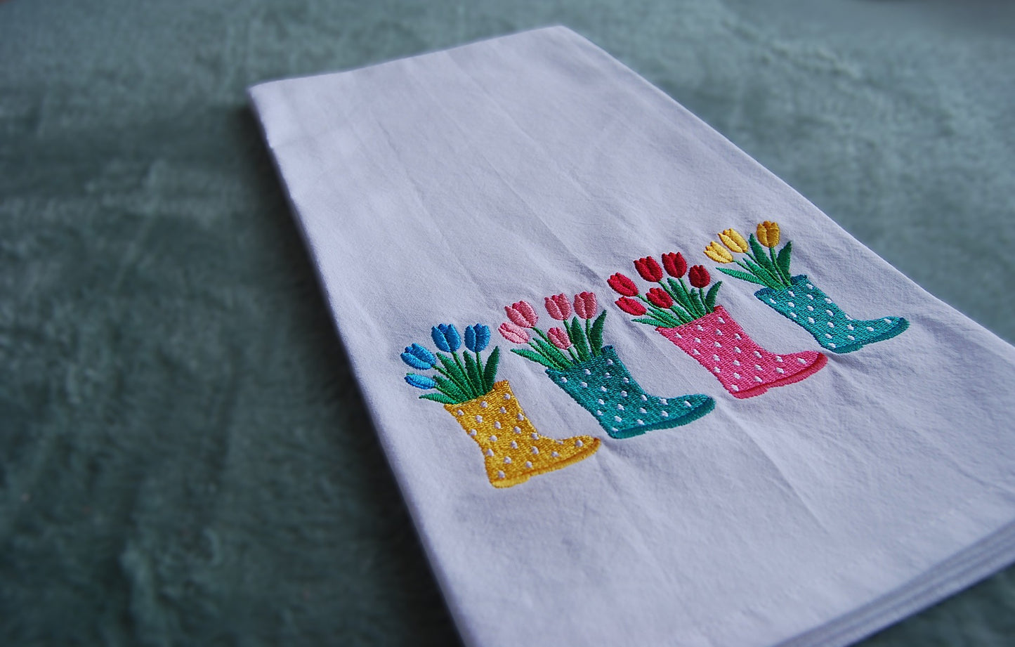 Spring Rain Boots Tea Towel