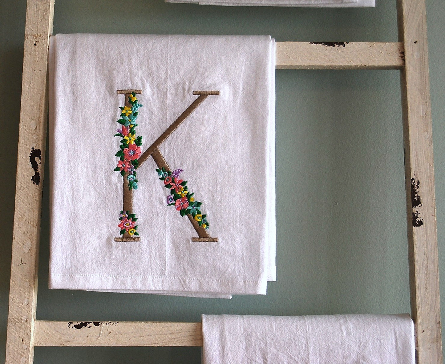 Spring Floral Initial Tea Towel