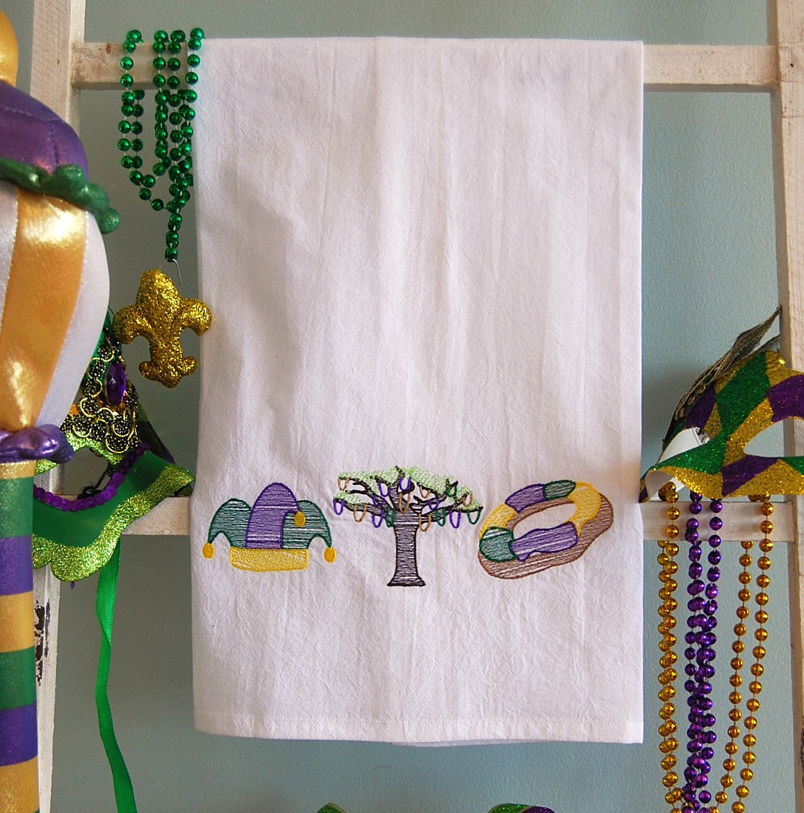 Mardi Gras Icons Tea Towel